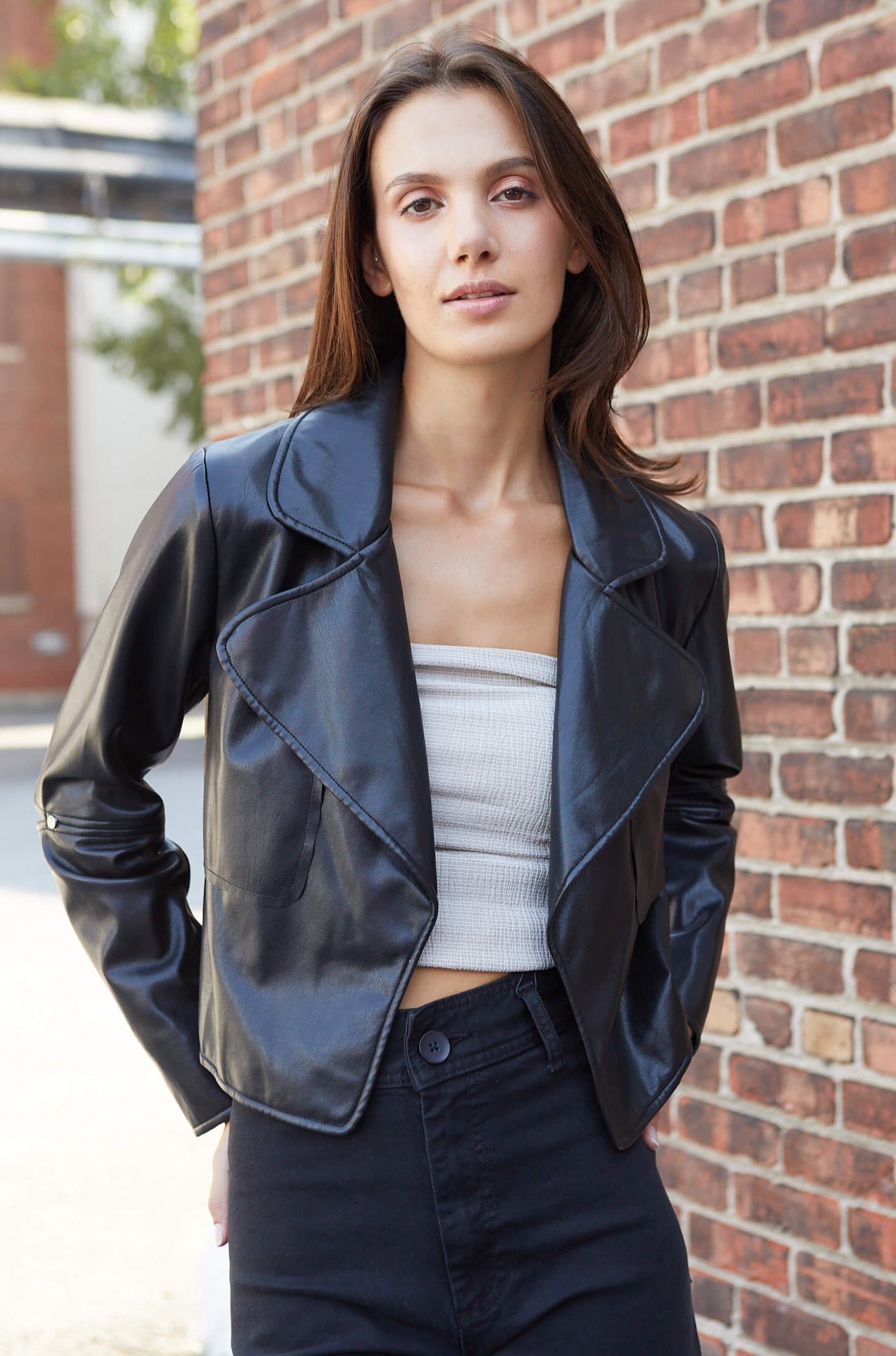 Adroit Atelier Ninon Short Vegan Leather Jacket - Black – Barbara Katz
