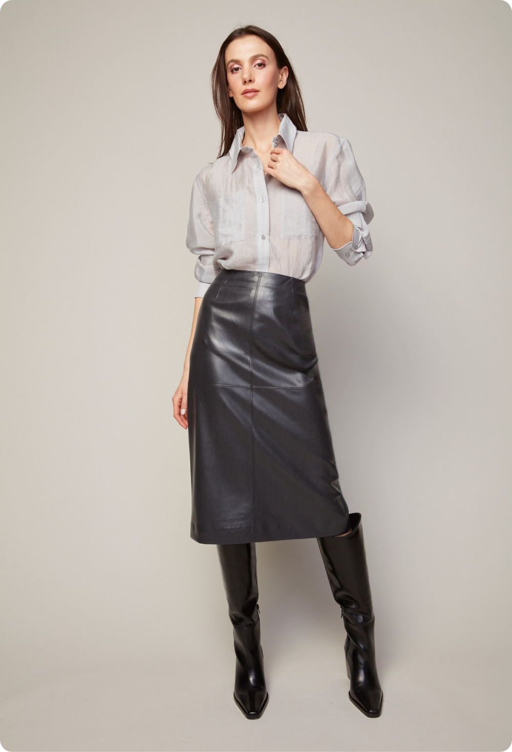 Adroit Atelier Brandy Stretch Vegan Leather Pencil Skirt - Black available at Barbara Katz