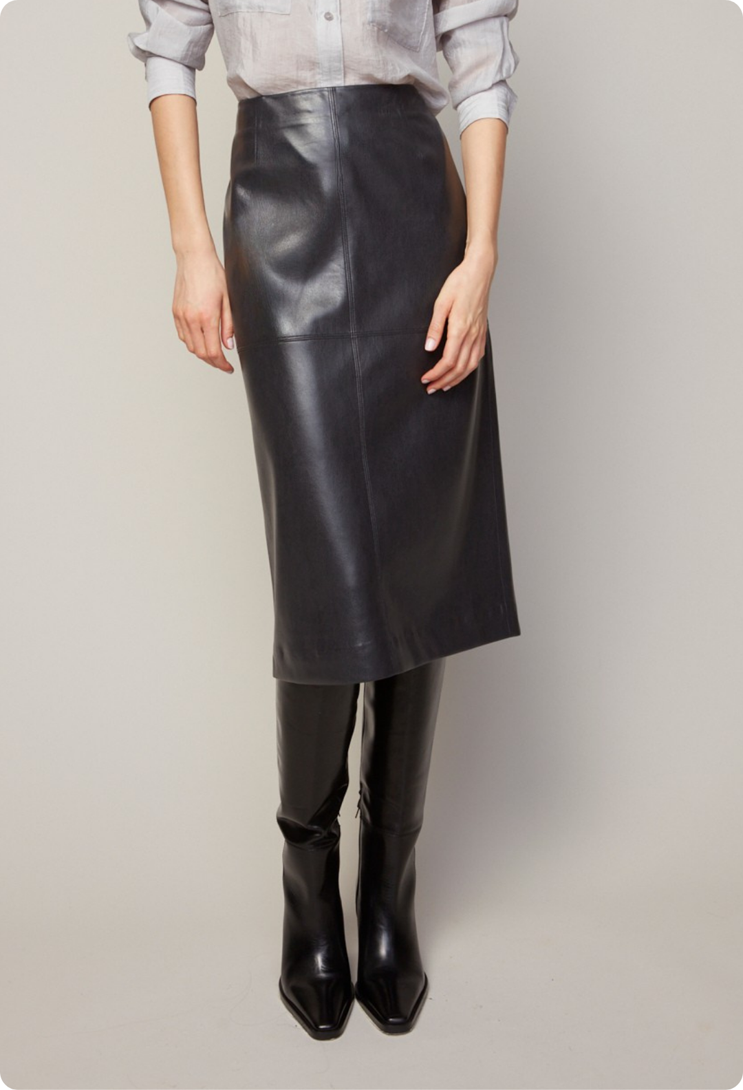 Adroit Atelier Brandy Stretch Vegan Leather Pencil Skirt - Black available at Barbara Katz