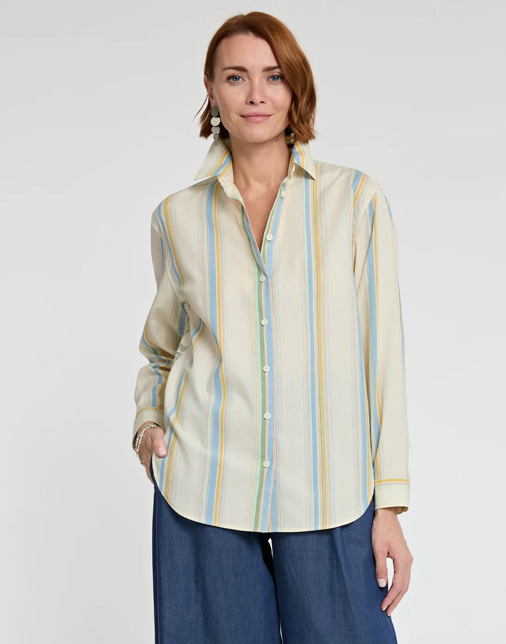 Hinson Wu Halsey Long Sleeve Awning Stripe Shirt - Neutral