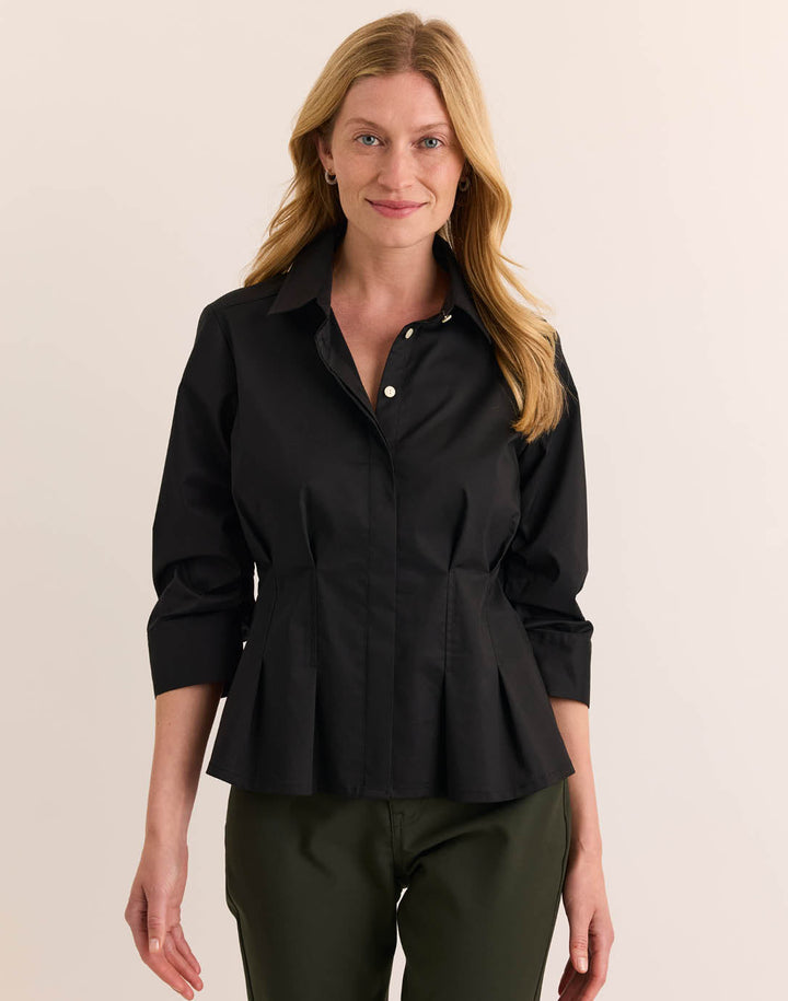 Hinson Wu Martina 3/4 Sleeve Shirt in Black available at Barbara Katz