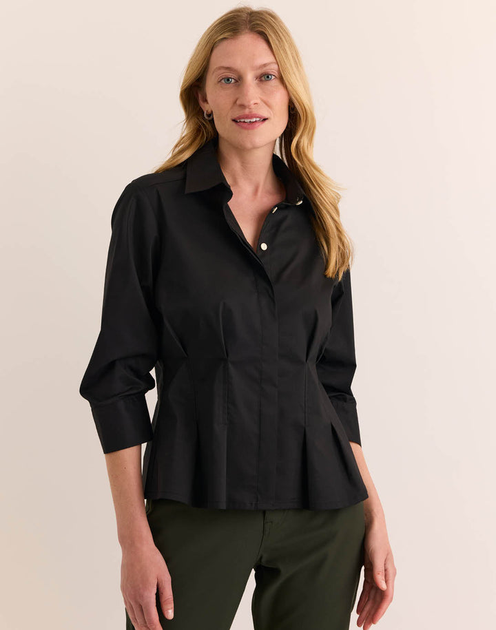 Hinson Wu Martina 3/4 Sleeve Shirt in Black available at Barbara Katz