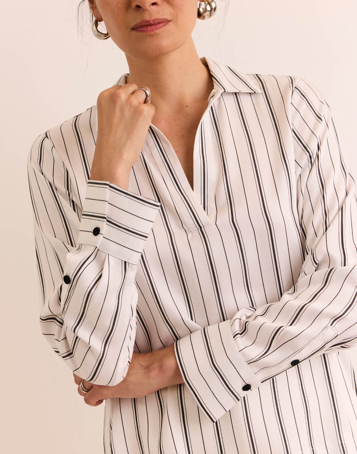 Hinson Wu Mona Pop-Over Top in White/Black Stripe available at Barbara Katz