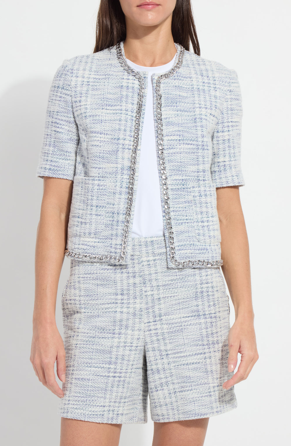 Lysse Lily Summer Tweed Jacket in Azzurro available at Barbara Katz