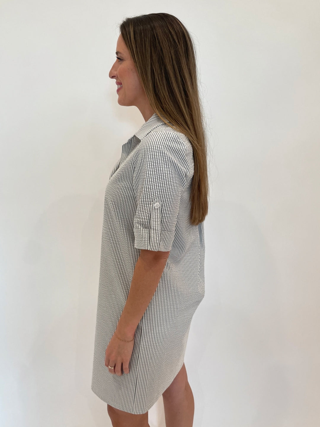 Peace of Cloth Ryan Collared Dress in Black Stripes available at Barbara Katz