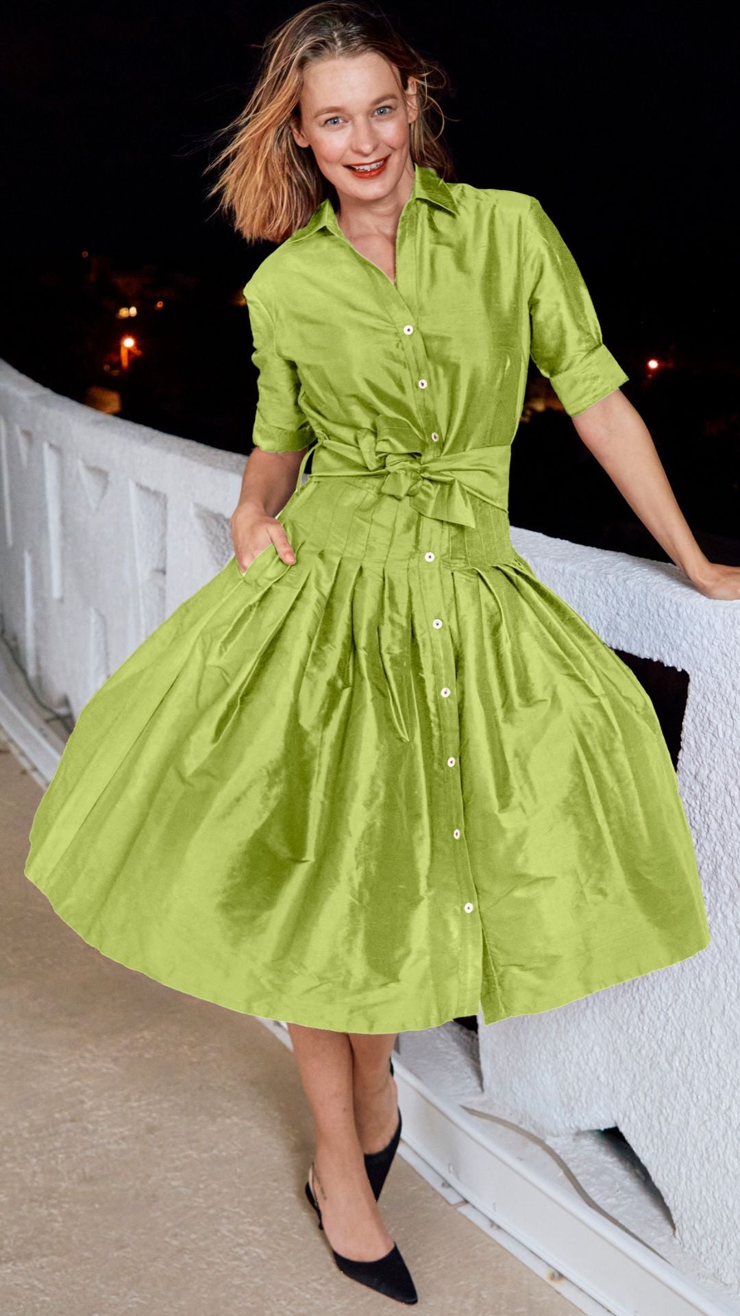 DIzzy-Lizzie Mrs Maisel Silk Dress in Green available at Barbara Katz