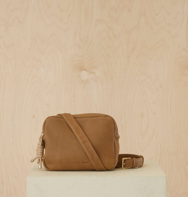 Daniella Lehavi Louise Loop Mini Box Crossbody Bag in Camel available at Barbara Katz
