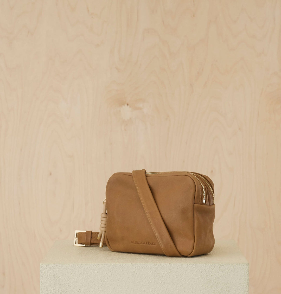 Daniella Lehavi Louise Loop Mini Box Crossbody Bag in Camel available at Barbara Katz
