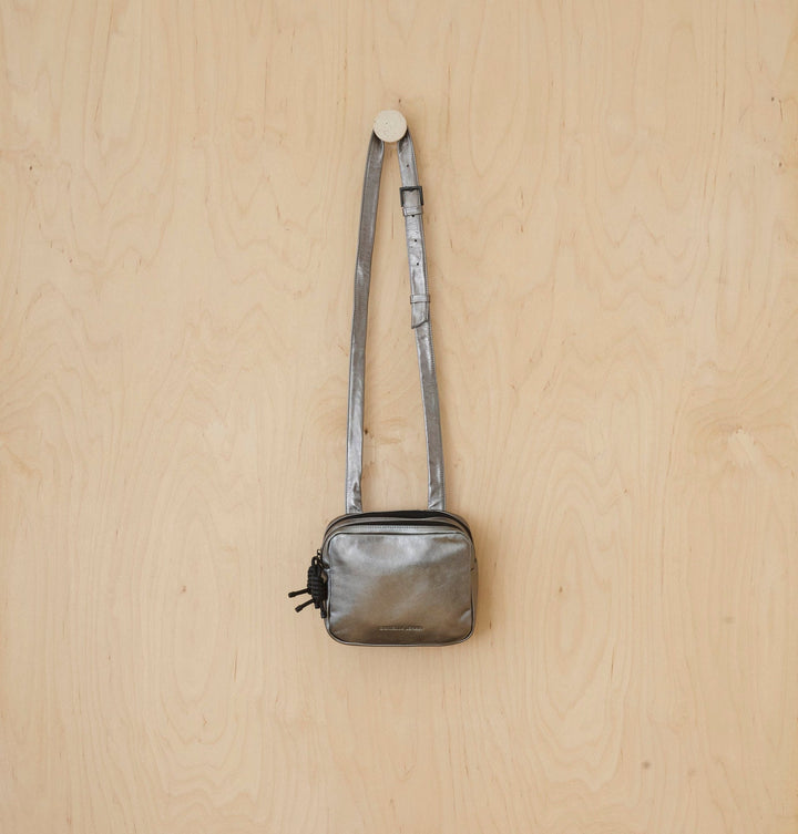 Daniella Lehavi Louise Loop Mini Box Crossbody Bag in Metallic Pewter available at Barbara Katz