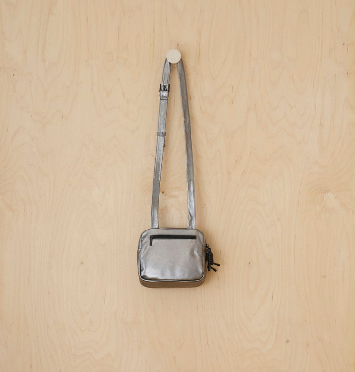 Daniella Lehavi Louise Loop Mini Box Crossbody Bag in Metallic Pewter available at Barbara Katz