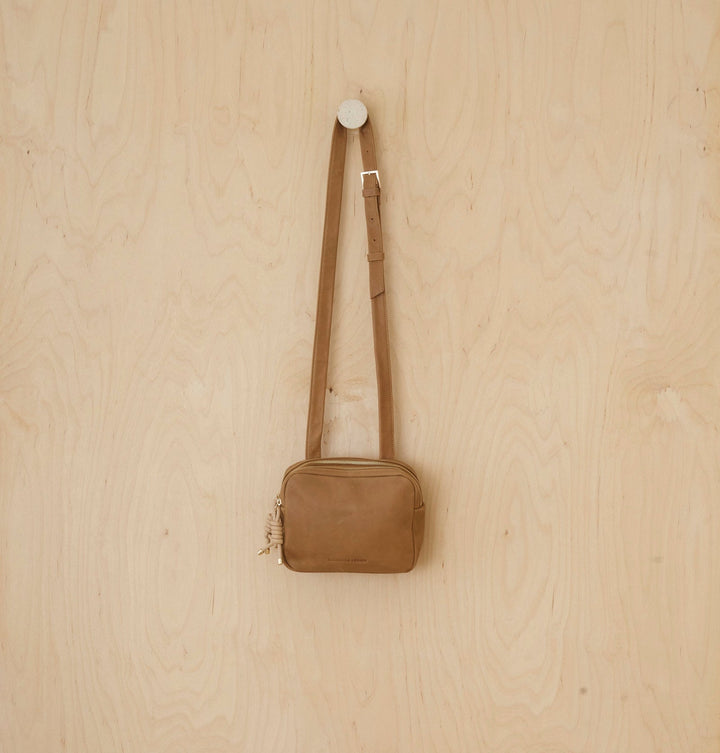Daniella Lehavi Louise Loop Mini Box Crossbody Bag in Camel available at Barbara Katz