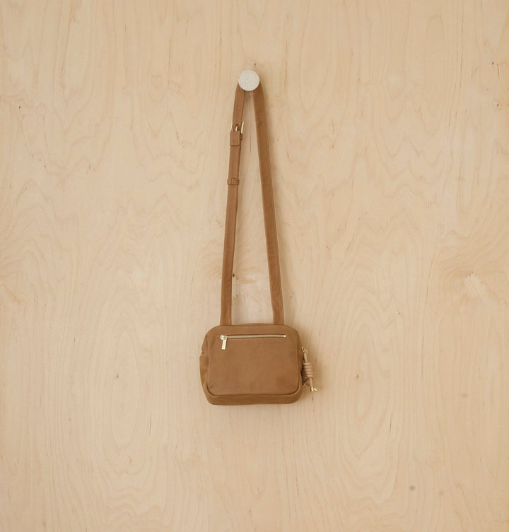 Daniella Lehavi Louise Loop Mini Box Crossbody Bag in Camel available at Barbara Katz