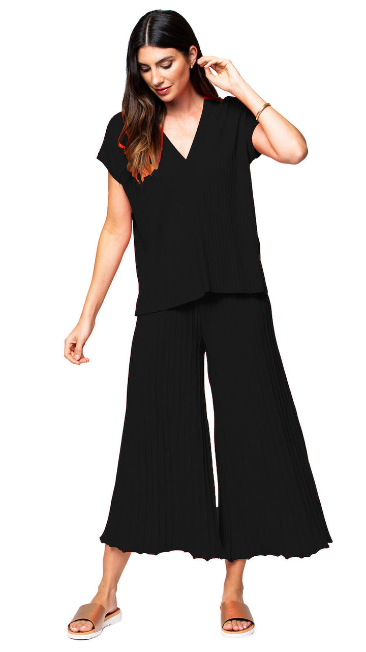 Biana Vivi V-Neck Drop-Shoulder Top in Black available at Barbara Katz
