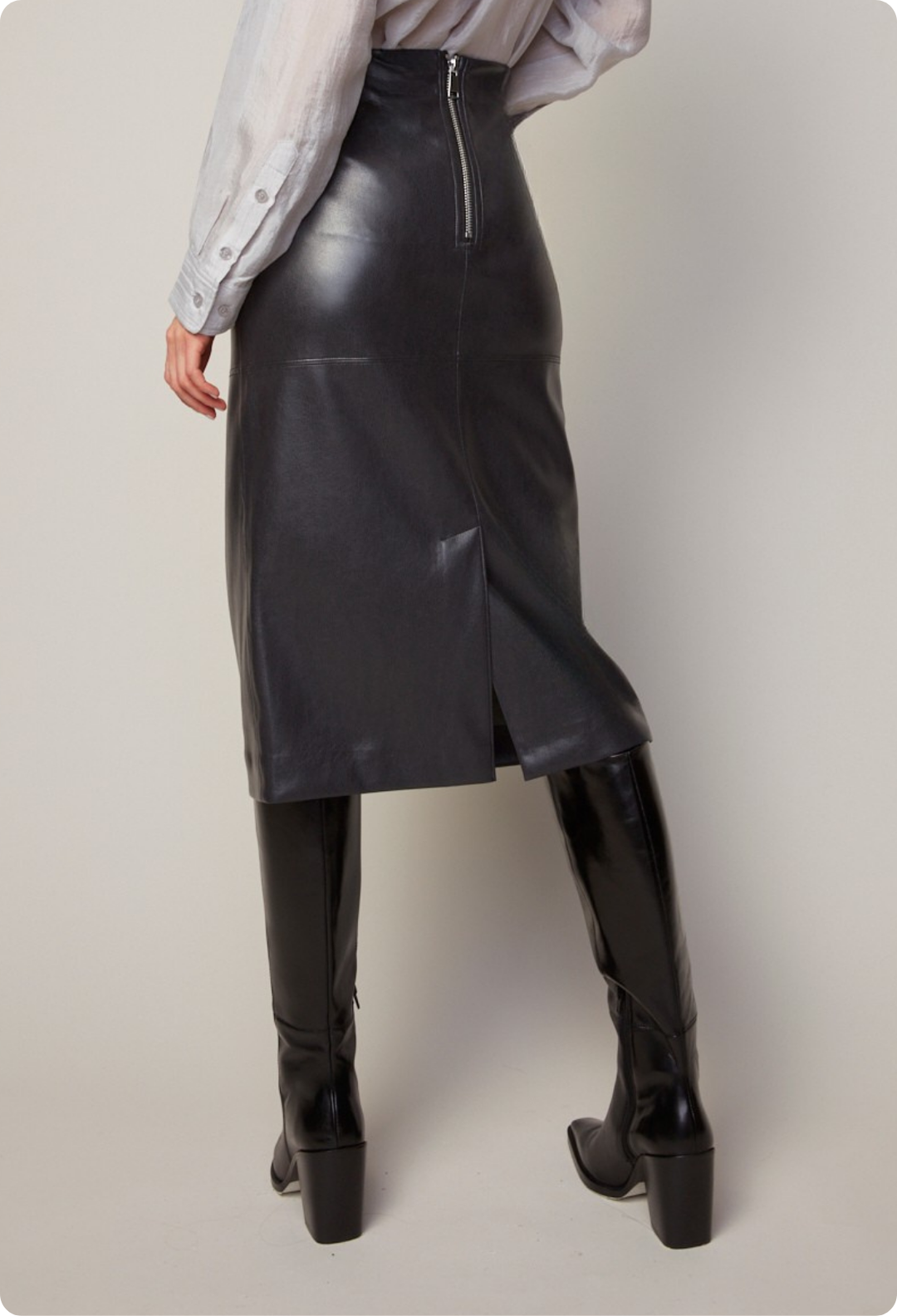 Adroit Atelier Brandy Stretch Vegan Leather Pencil Skirt - Black available at Barbara Katz
