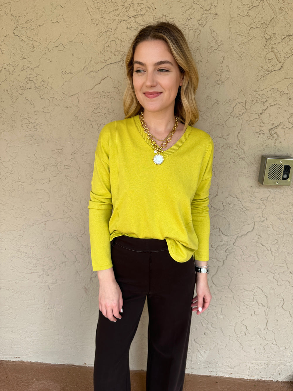Elliott Lauren Modal Knit V Neck Sweater - Citrus