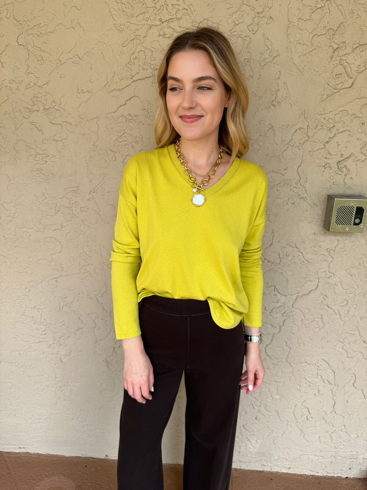 Elliott Lauren Modal Knit V Neck Sweater - Citrus