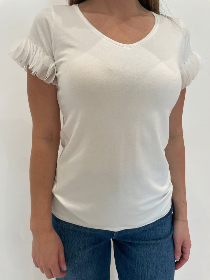 Bariloche Acapulco Ruffle Top in White available at Barbara Katz