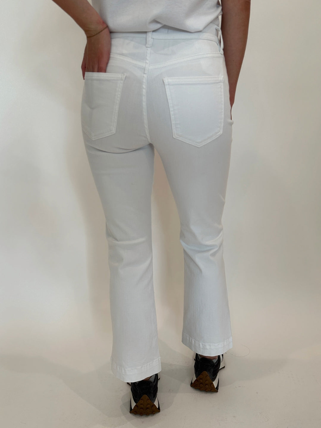 Elliott Lauren 5-Pocket Baby Boot Crop Jeans in White available at Barbara Katz