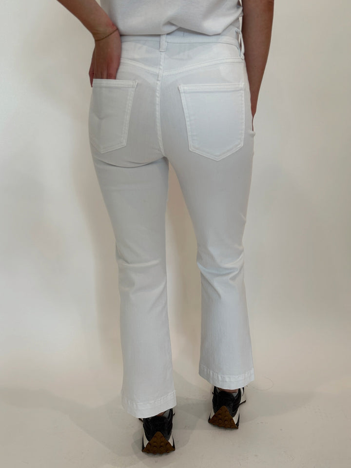 Elliott Lauren 5-Pocket Baby Boot Crop Jeans in White available at Barbara Katz