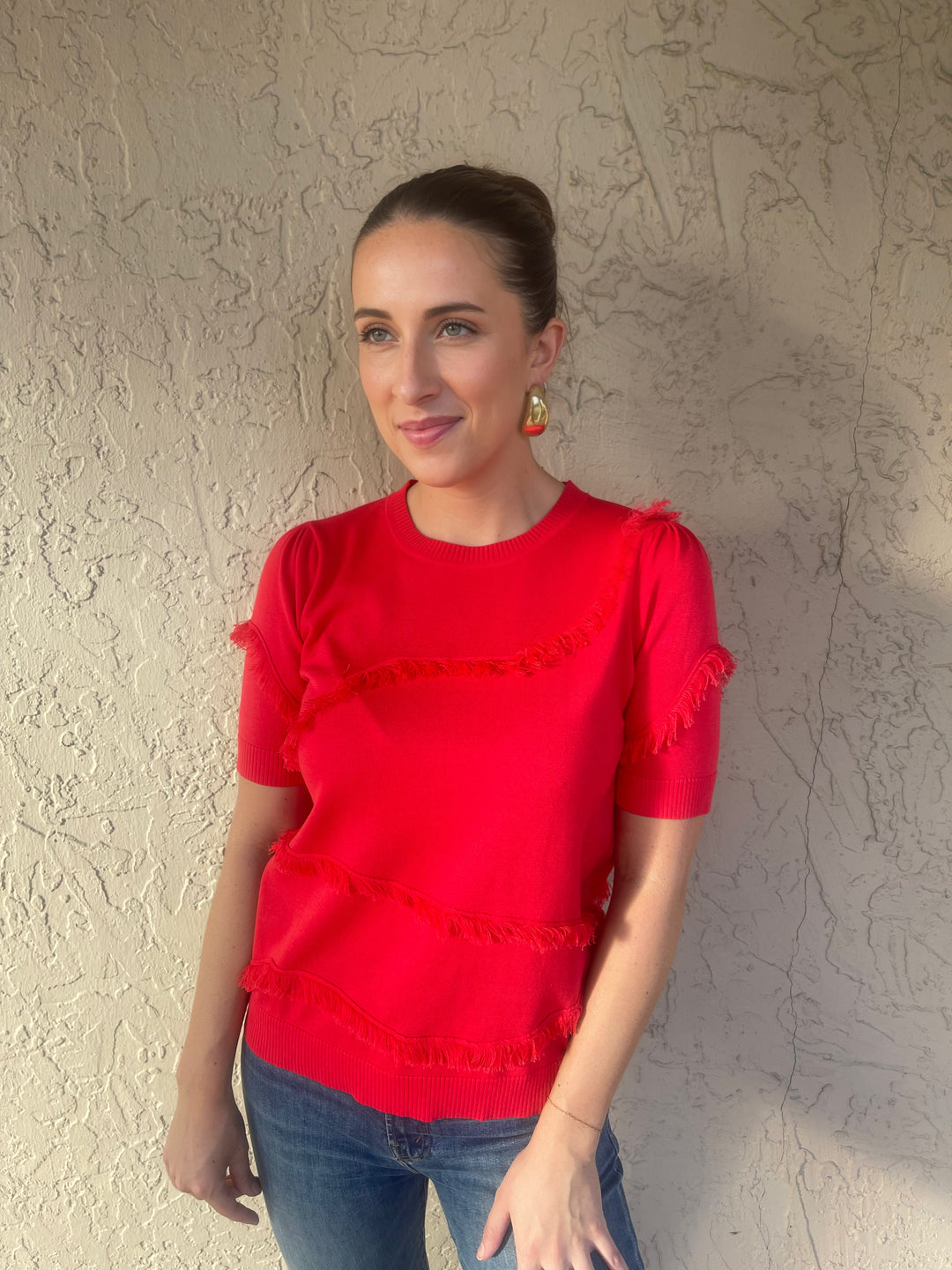 Edinburg Knitwear Fringe Tee - Lipstick