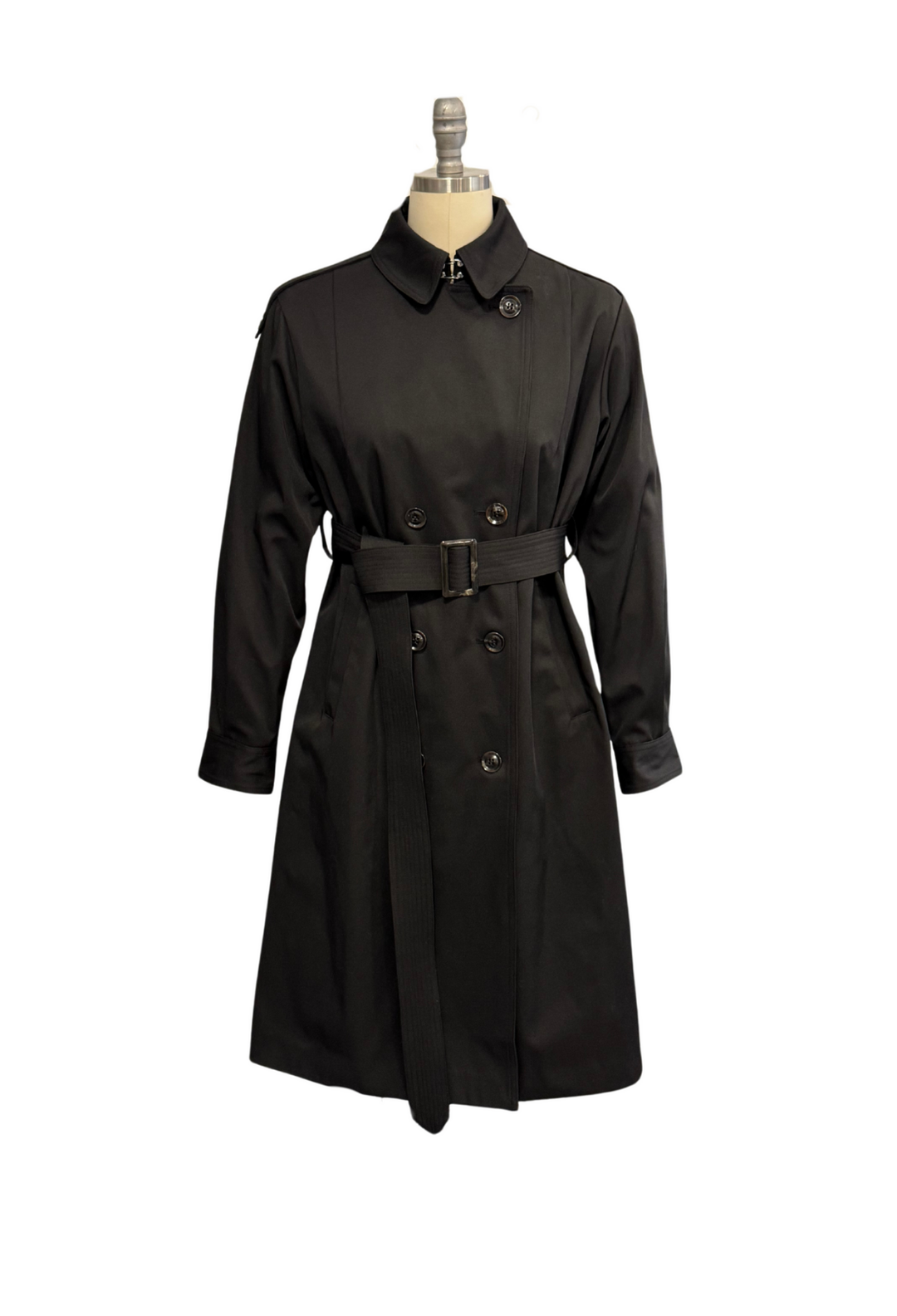 Adroit Atelier Adroit Atelier Troy Double Breasted Trench Coat With Inverted Back Pleat - Black available at Barbara Katz