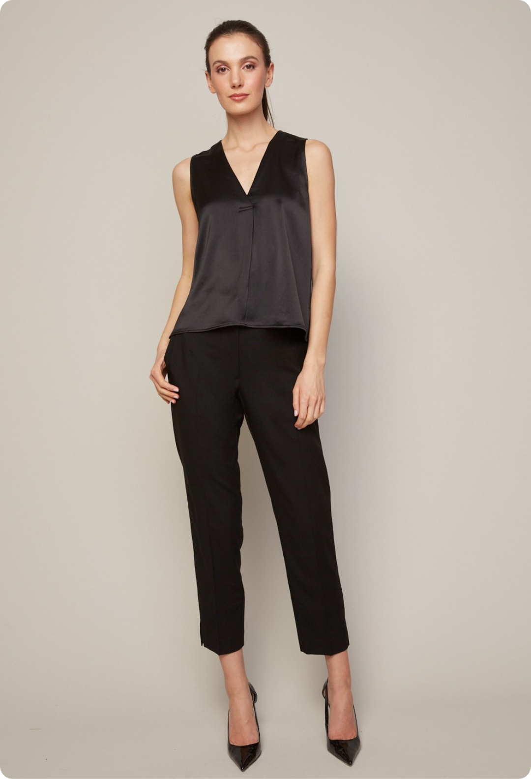 Adroit Atelier Bruce Slim Leg Ankle Pant With Slit in Ponte in Black available at Barbara Katz