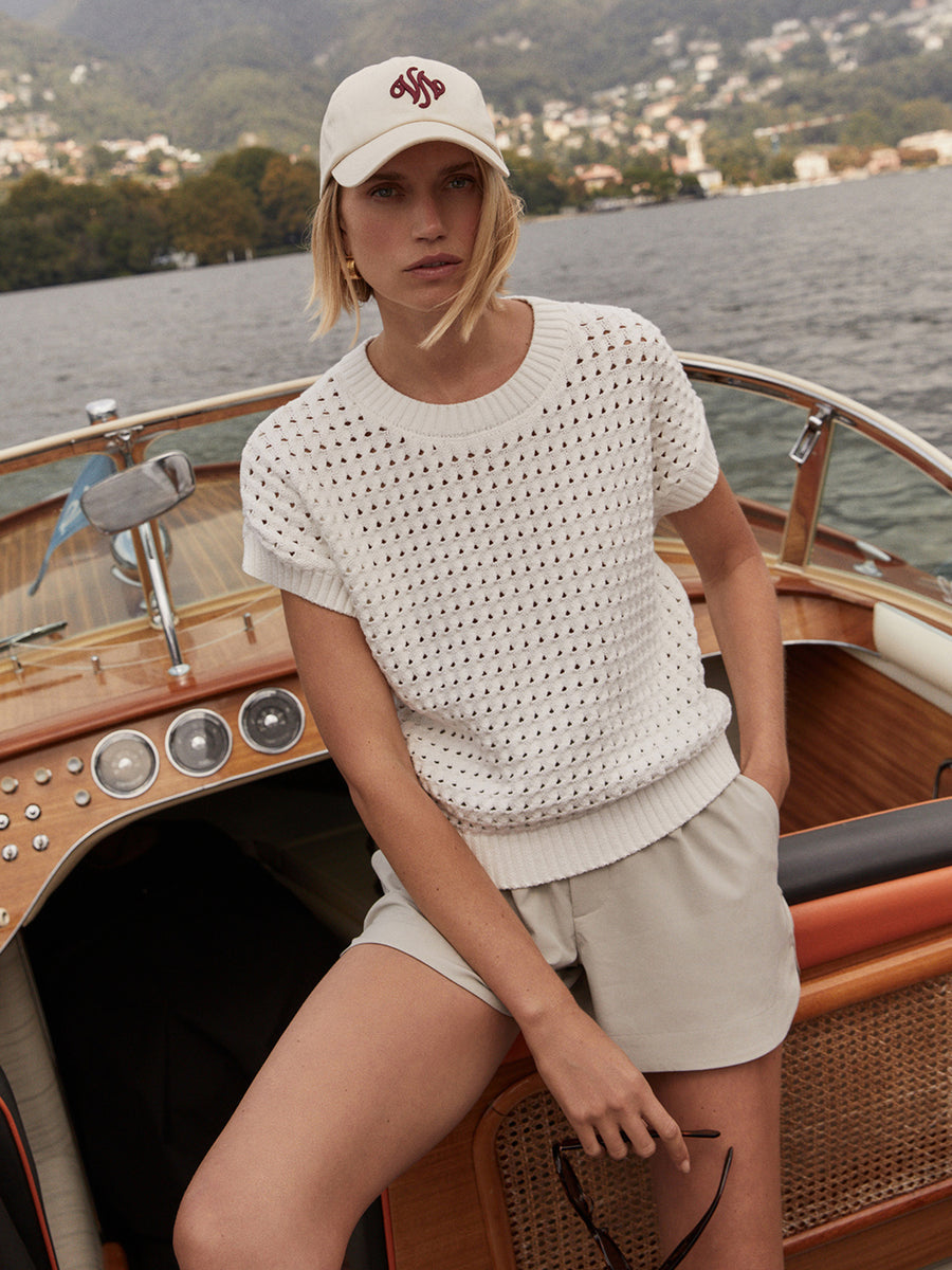 Varley Denny Knit Top in Snow White available at Barbara Katz