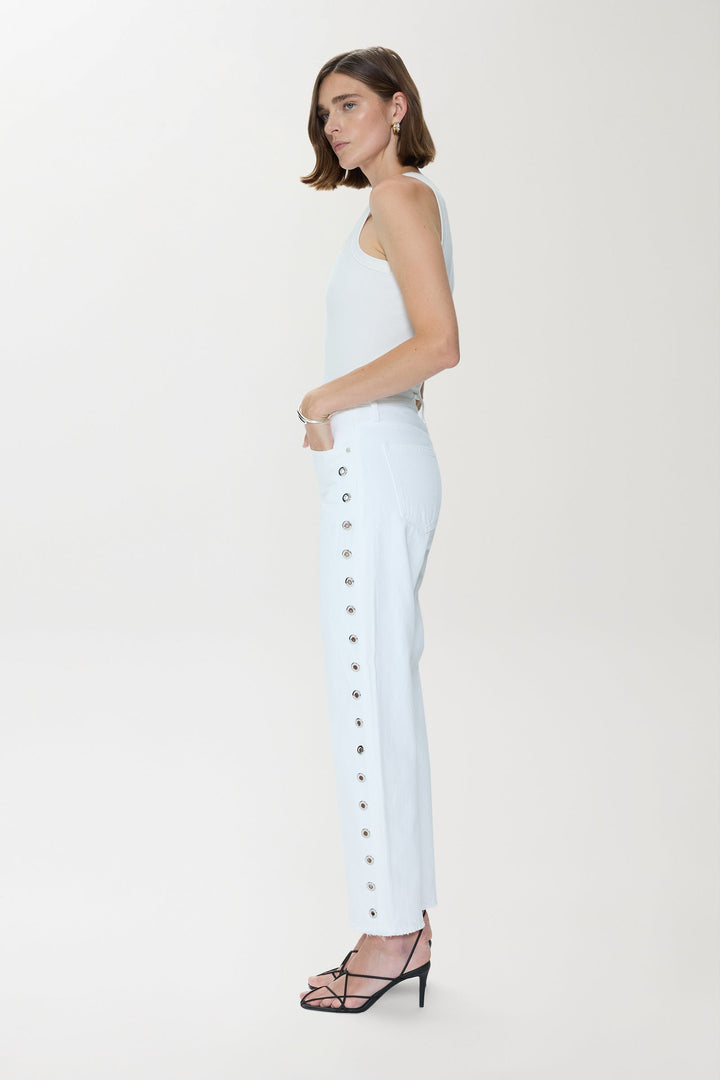 Pistola Lexi Mid Rise Bowed Straight Jeans in White available at Barbara Katz