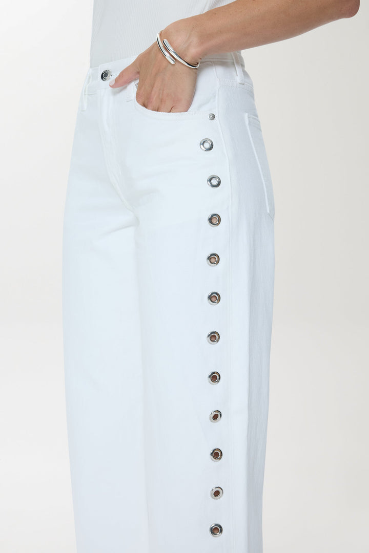 Pistola Lexi Mid Rise Bowed Straight Jeans in White available at Barbara Katz