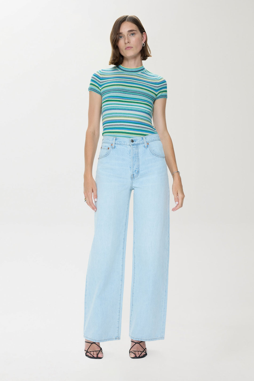 Pistola Selene Short Sleeve Sweater Tee in Blue Green available at Barbara Katz