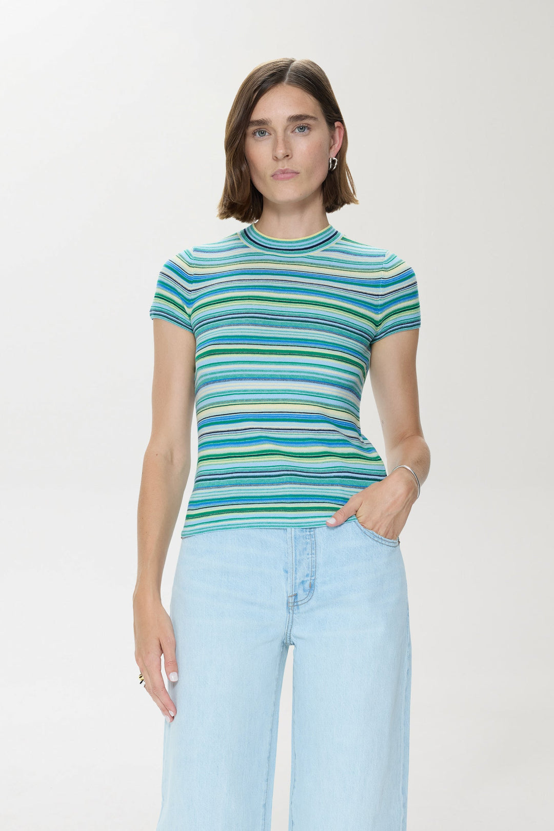 Pistola Selene Short Sleeve Sweater Tee in Blue Green available at Barbara Katz