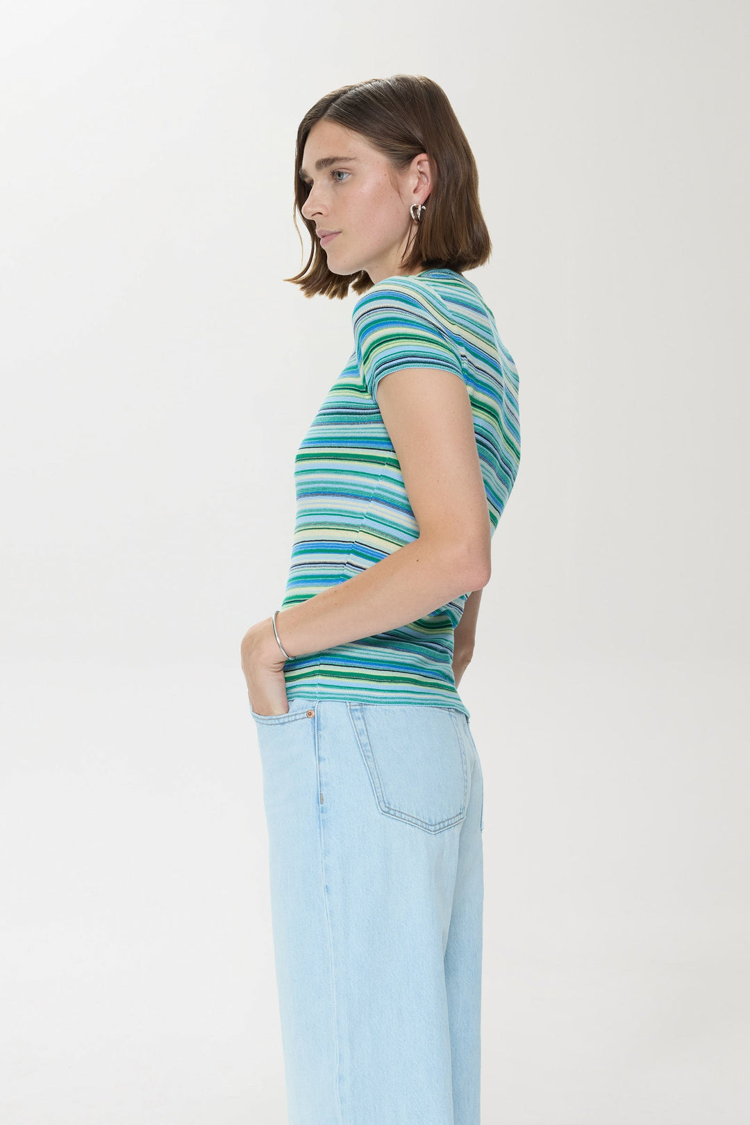 Pistola Selene Short Sleeve Sweater Tee in Blue Green available at Barbara Katz