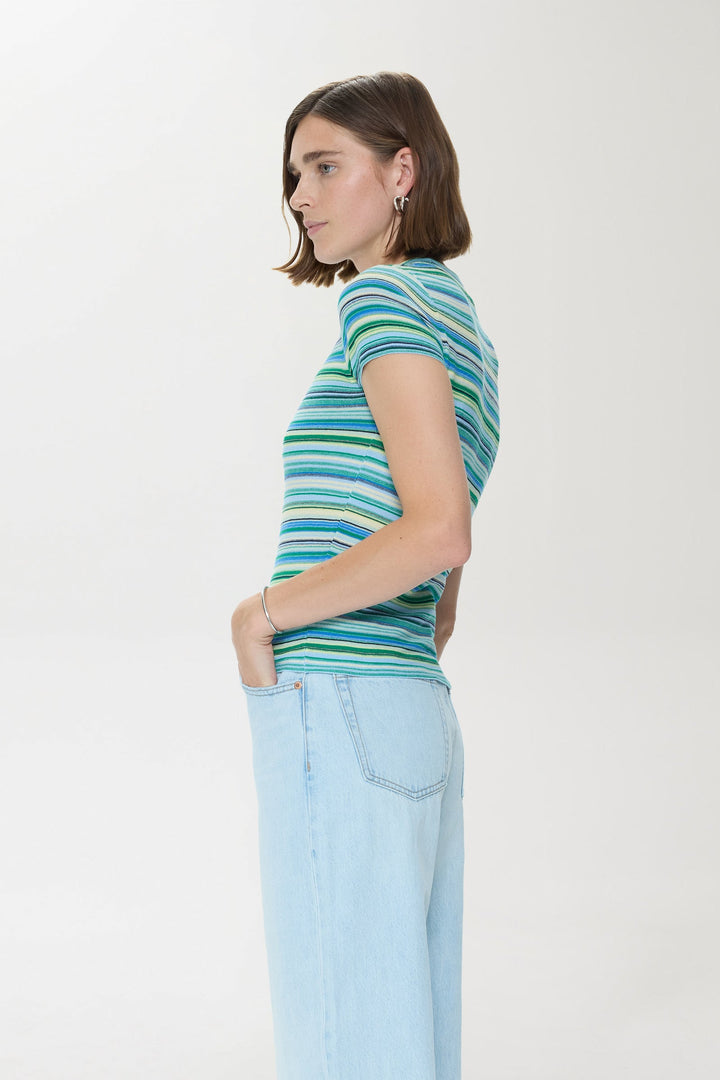 Pistola Selene Short Sleeve Sweater Tee in Blue Green available at Barbara Katz