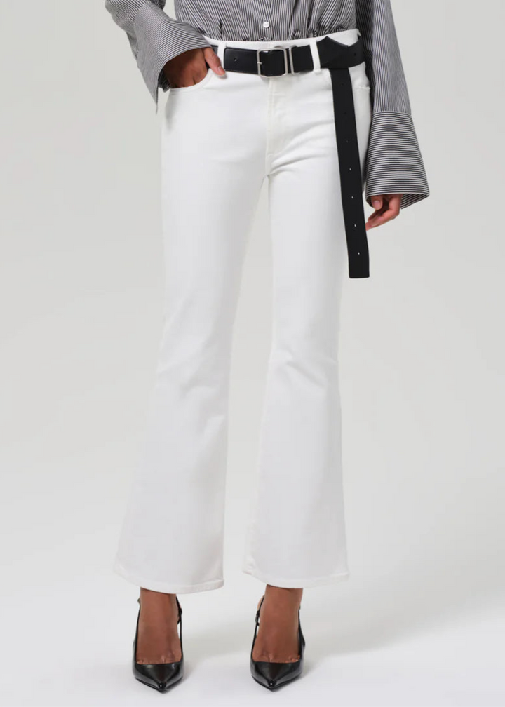 Citizens of Humanity Lilah High Rise Bootcut Jeans 32.5" in Soft White available at Barbara Katz