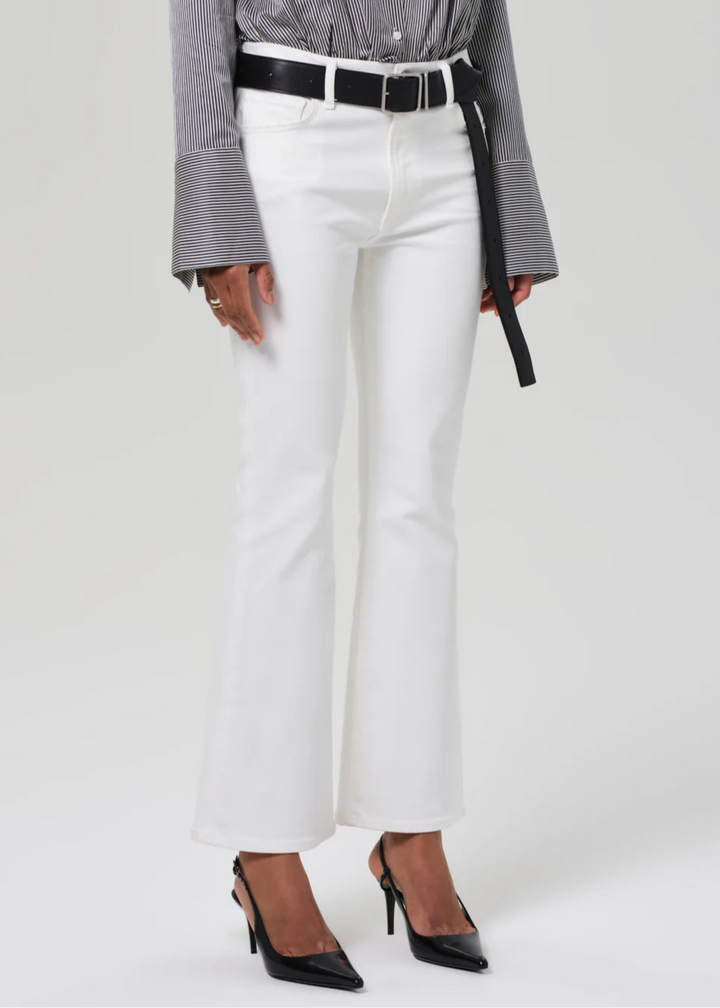 Citizens of Humanity Lilah High Rise Bootcut Jeans 32.5" in Soft White available at Barbara Katz