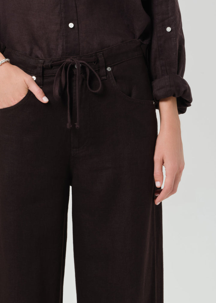 Citizens of Humanity Brynn Drawstring Linen Trousers in Chocolate available at Barbara Katz
