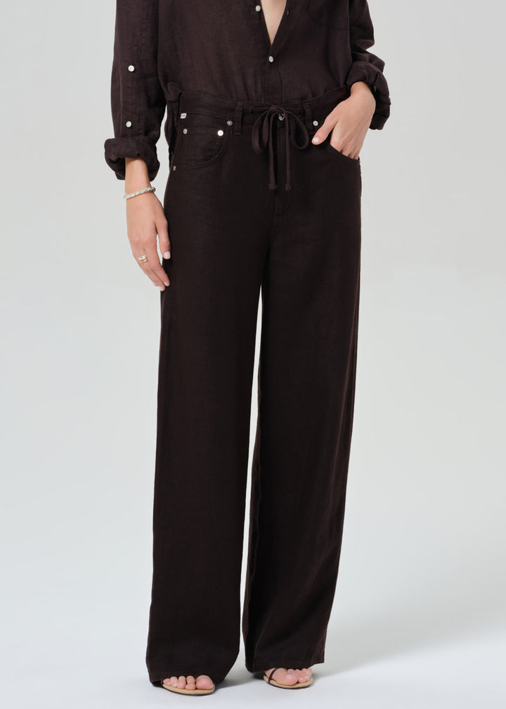 Citizens of Humanity Brynn Drawstring Linen Trousers in Chocolate available at Barbara Katz