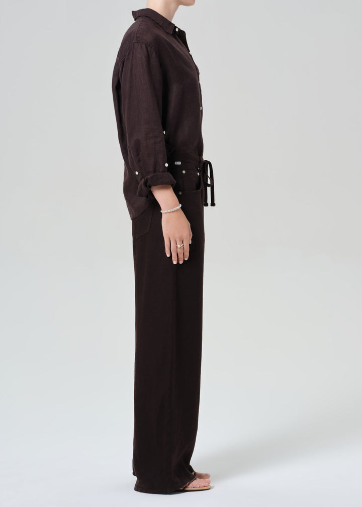 Citizens of Humanity Brynn Drawstring Linen Trousers in Chocolate available at Barbara Katz