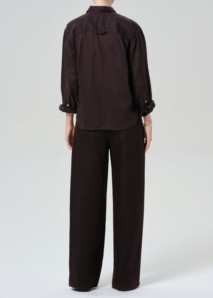 Citizens of Humanity Brynn Drawstring Linen Trousers in Chocolate available at Barbara Katz