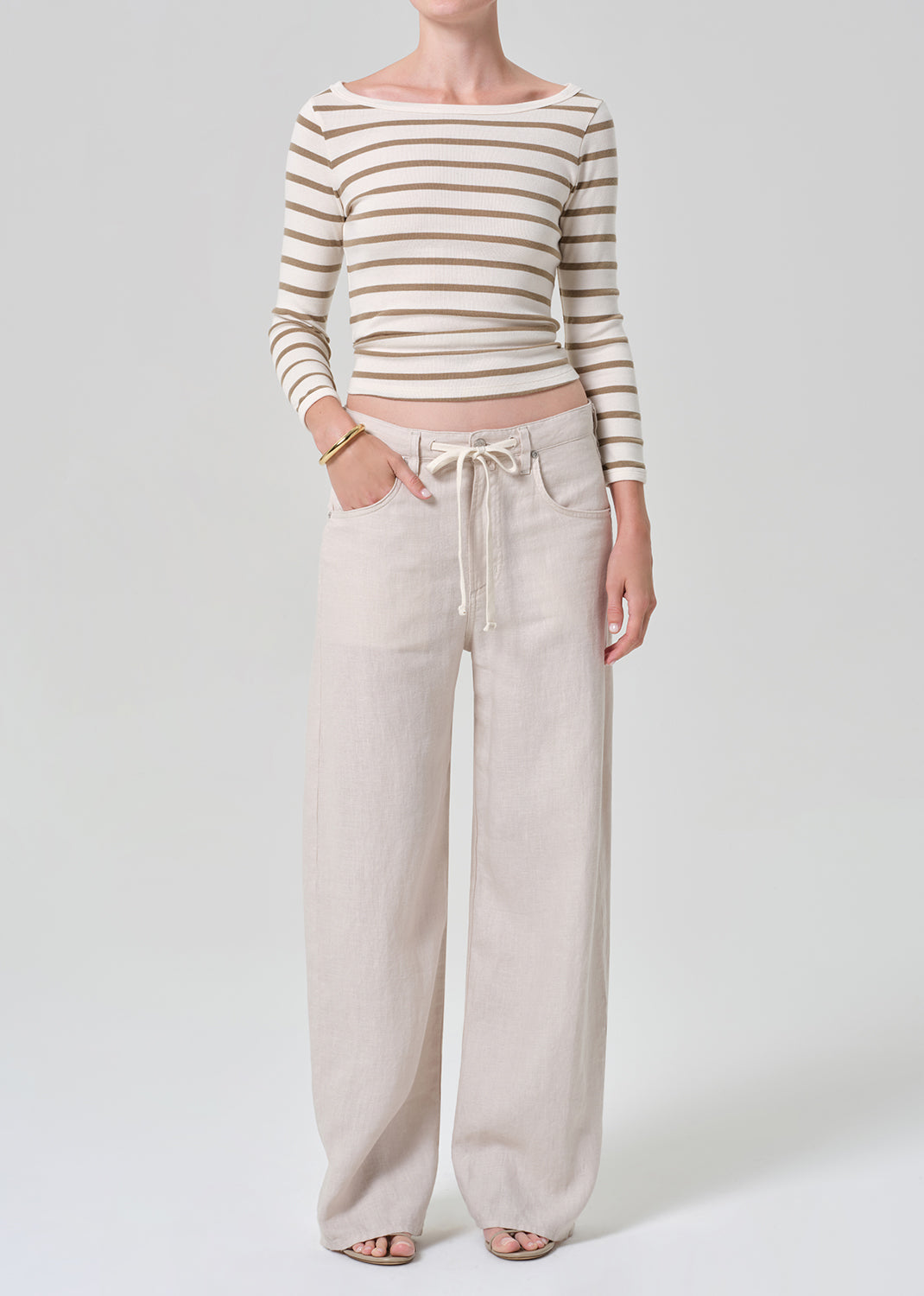 Citizens of Humanity Brynn Drawstring Linen Trousers - Pale Stone