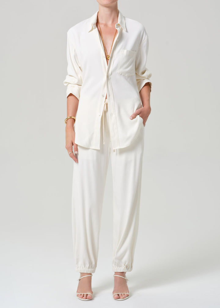 Citizens of Humanity Portofino Twill Kayla Shirt and Bubble Pull-On Pants in Moonlight Cream available at Barbara Katz