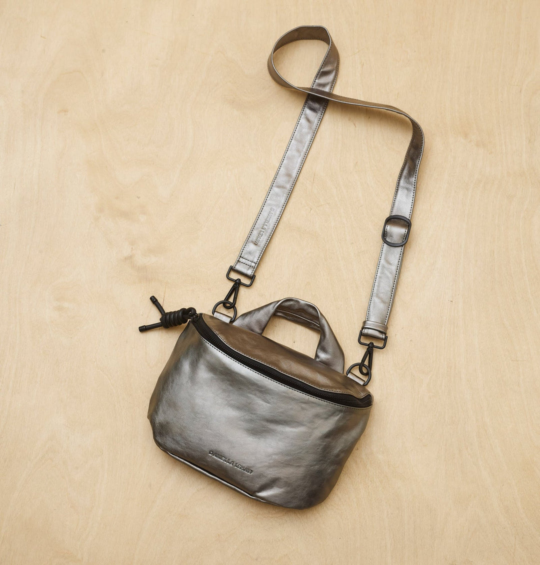 Daniella Lehavi Mia Loop Crossbody Bag in Metallic Pewter available at Barbara Katz