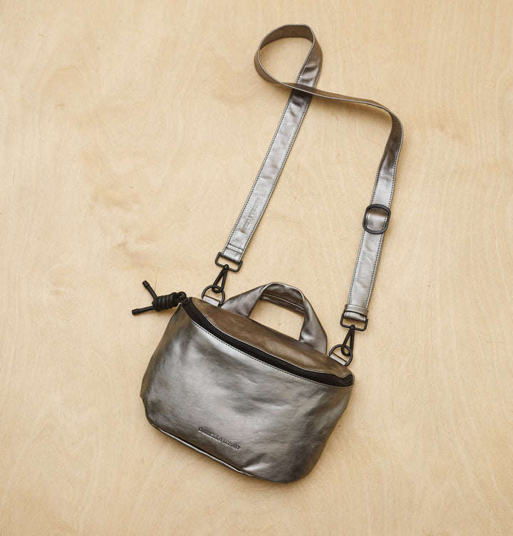 Daniella Lehavi Mia Loop Crossbody Bag in Metallic Pewter available at Barbara Katz