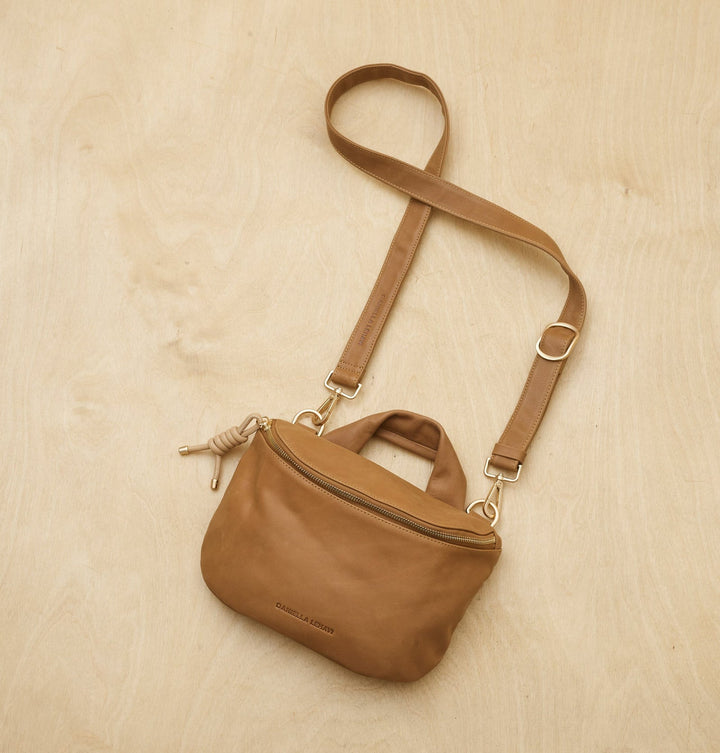 Daniella Lehavi Mia Loop Crossbody Bag in Camel available at Barbara Katz