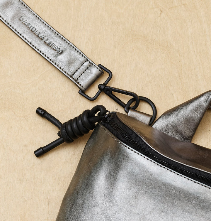 Daniella Lehavi Mia Loop Crossbody Bag in Metallic Pewter available at Barbara Katz
