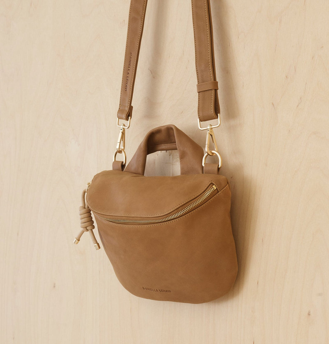 Daniella Lehavi Mia Loop Crossbody Bag in Camel available at Barbara Katz
