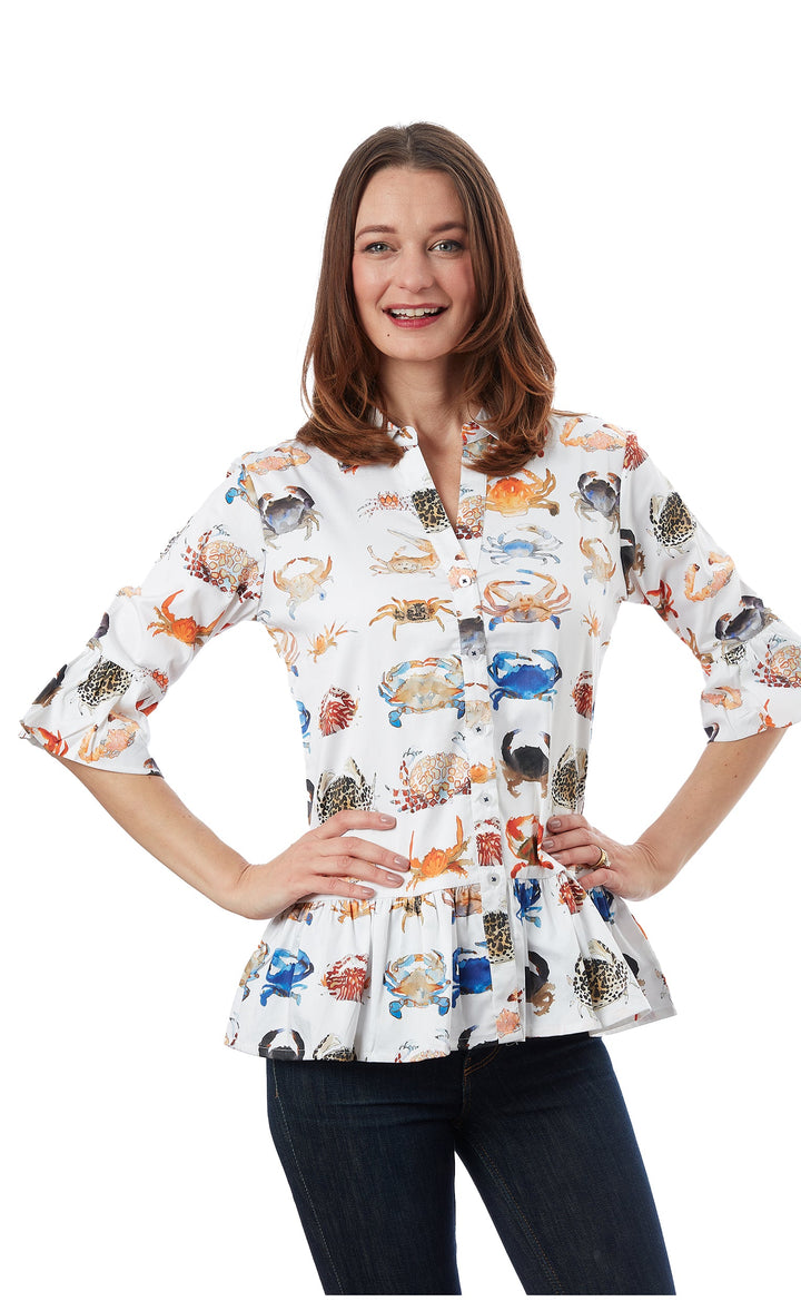 Dizzy-Lizzie Peplum Top - Crabs Print available at Barbara Katz