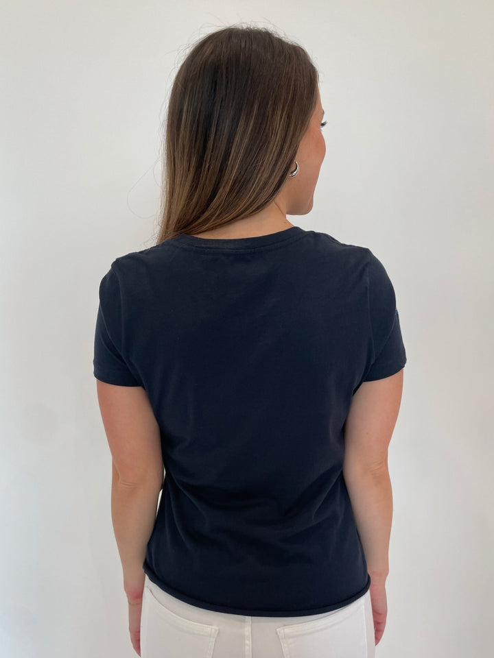 Suzy T Butterflies T-Shirt in Navy available at Barbara Katz