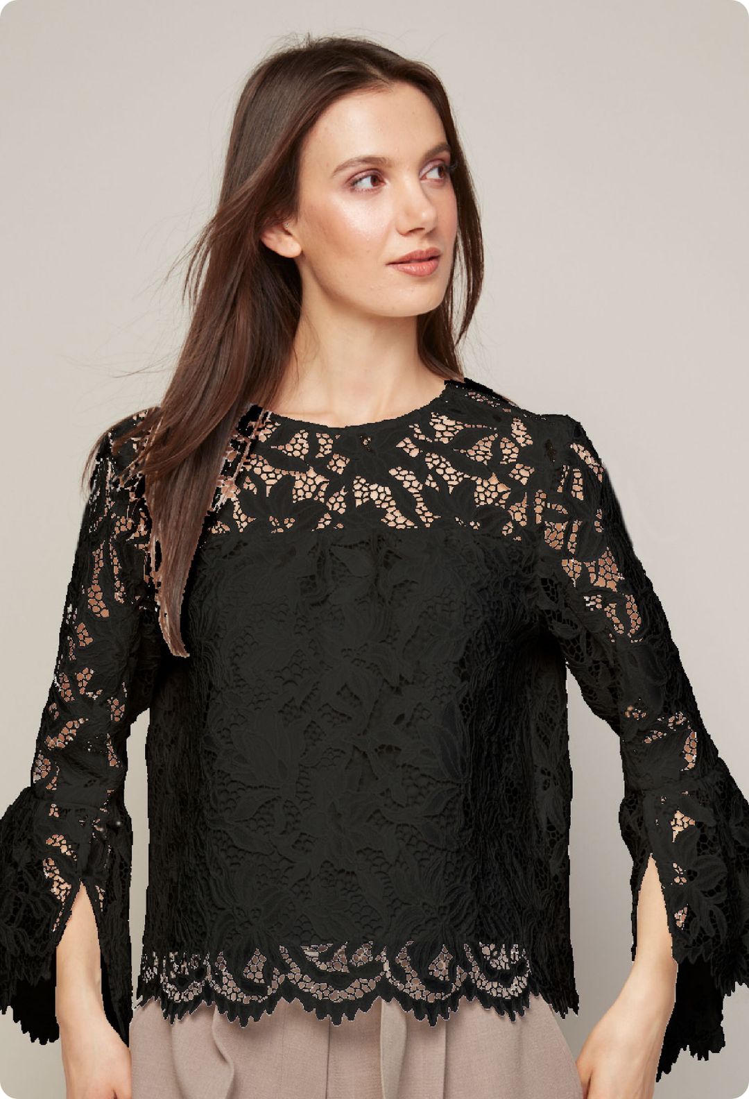 Adroit Atelier Boho Pop Over Scallop Lace Blouse in Black available at Barbara Katz