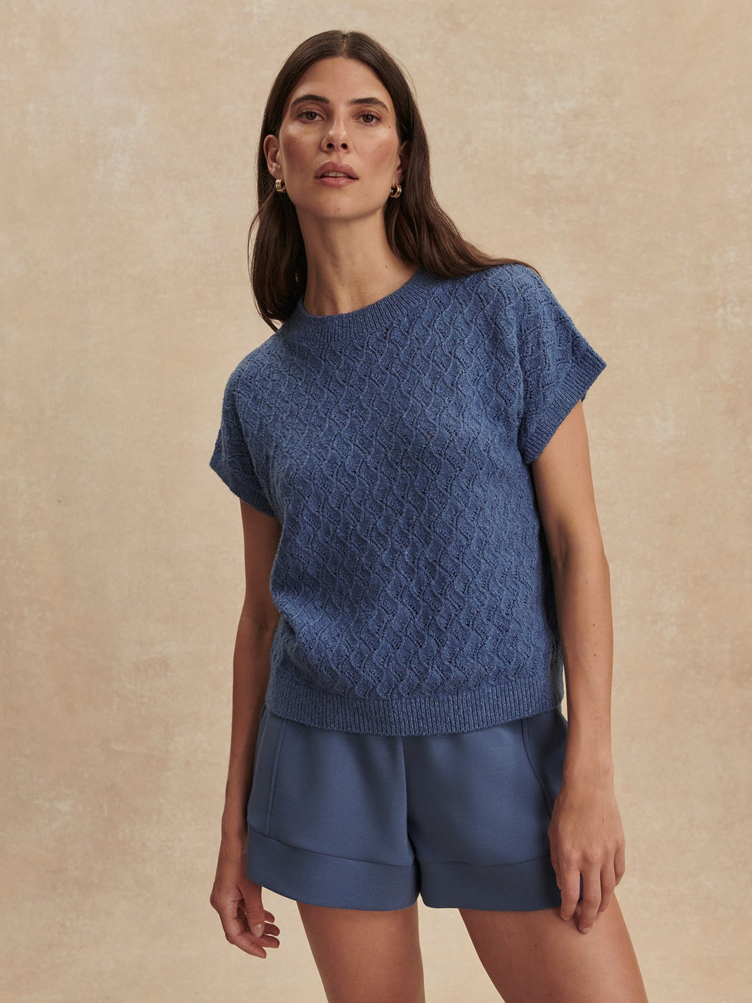 Varley Manae Pointelle Knit Top in Bijou Blue available at Barbara Katz